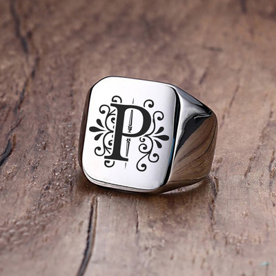 Pánsky prsteň, Sigent Rings, prsteň z nehrdzavejúcej ocele s abecedou pre mužov, darček na Deň otcov.