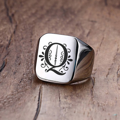 Pánsky prsteň, Sigent Rings, prsteň z nehrdzavejúcej ocele s abecedou pre mužov, darček na Deň otcov.