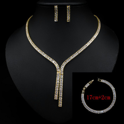 2021 Kubni cirkonij Dugačka ogrlica Setovi naušnica za mladenke Dodaci za vjenčani nakit Jolleria De Mujer De Oro za žene