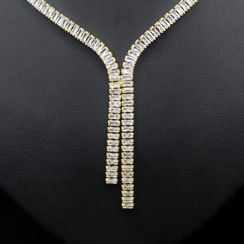 2021 Kubni cirkonij Dugačka ogrlica Setovi naušnica za mladenke Dodaci za vjenčani nakit Jolleria De Mujer De Oro za žene