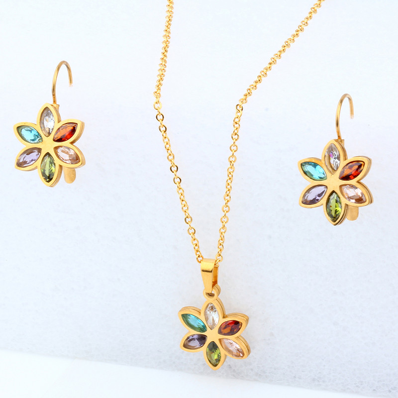 XUANHUA rozsdamentes acél esküvői ékszer készletek nőknek nyaklánc fülbevaló készlet nyári divat ékszer Kiegészítők Ingyenes szállítás