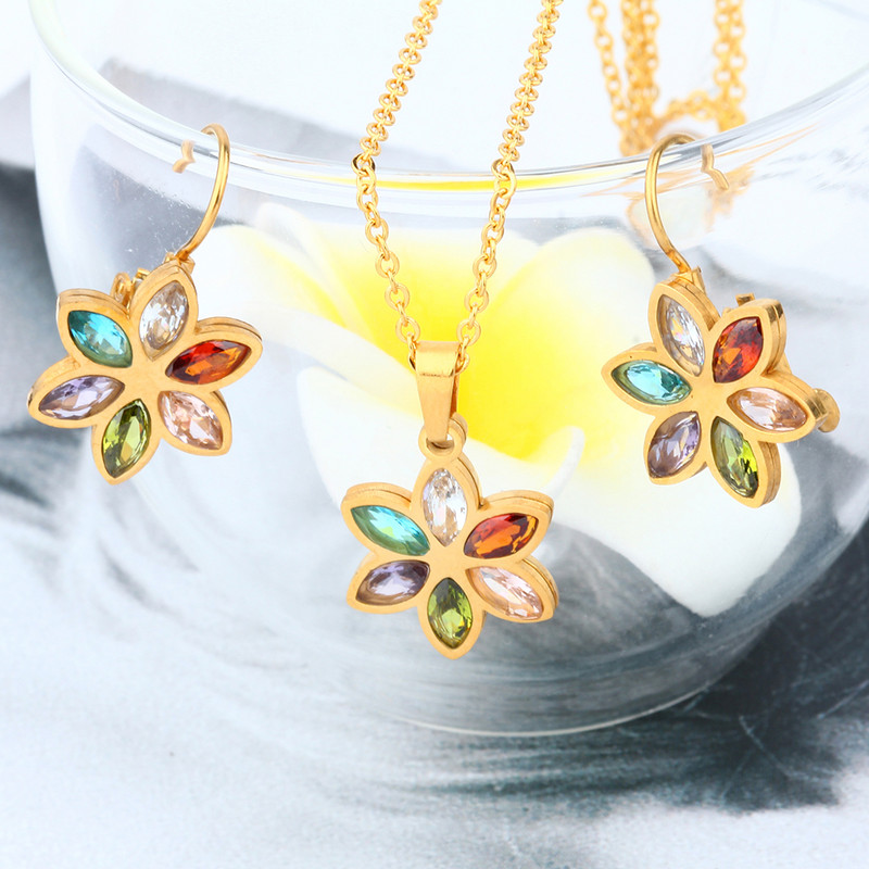 XUANHUA rozsdamentes acél esküvői ékszer készletek nőknek nyaklánc fülbevaló készlet nyári divat ékszer Kiegészítők Ingyenes szállítás