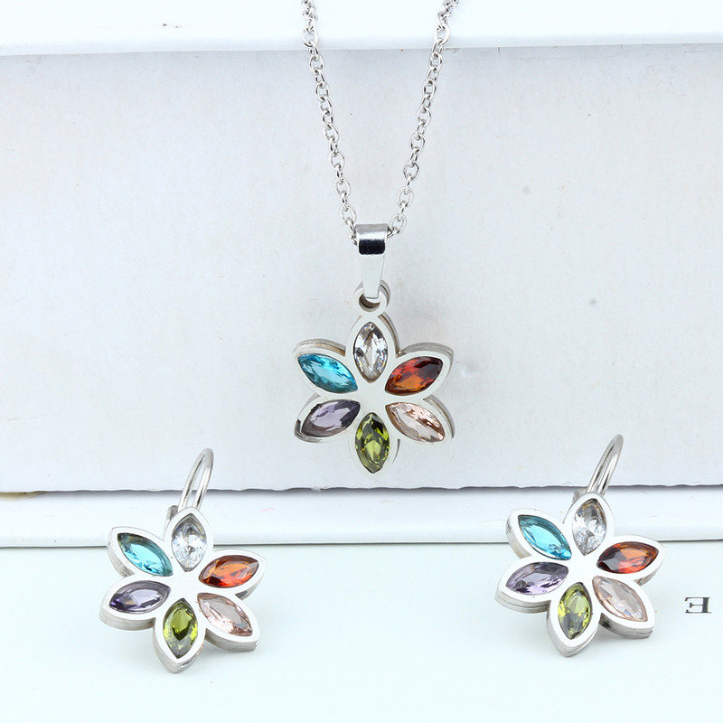 XUANHUA rozsdamentes acél esküvői ékszer készletek nőknek nyaklánc fülbevaló készlet nyári divat ékszer Kiegészítők Ingyenes szállítás