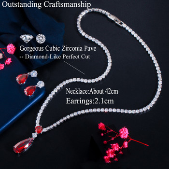 CWWZircons Top Red Purple Cubic Zirconia Water Drop Fashion Women Engagement Party Jewelry Set for Wedding Bridsmai Gift T525