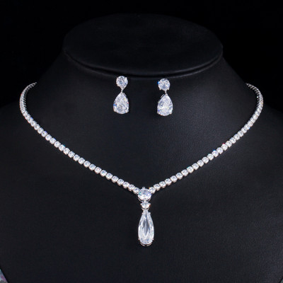 CWWZircons Top Červeno-fialové kubické zirkónie Vodná kvapka Módne dámske zásnubné šperky Sada pre svadobné družičky Darček T525