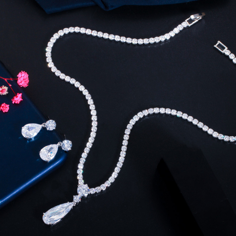 CWWZircons Top Roșu Violet Zirconiu Cubic Picătură de apă Moda Femei Set de bijuterii pentru petrecerea de logodnă pentru nuntă Cadou pentru domnișoară de onoare T525