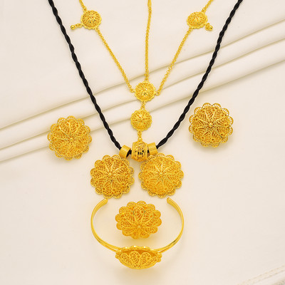 Etiopska nova modna ogrlica Komplet nakita lančane naušnice 24k zlatne boje Afrička Eritreja Habesha Vintage vjenčani nakit za mladenku