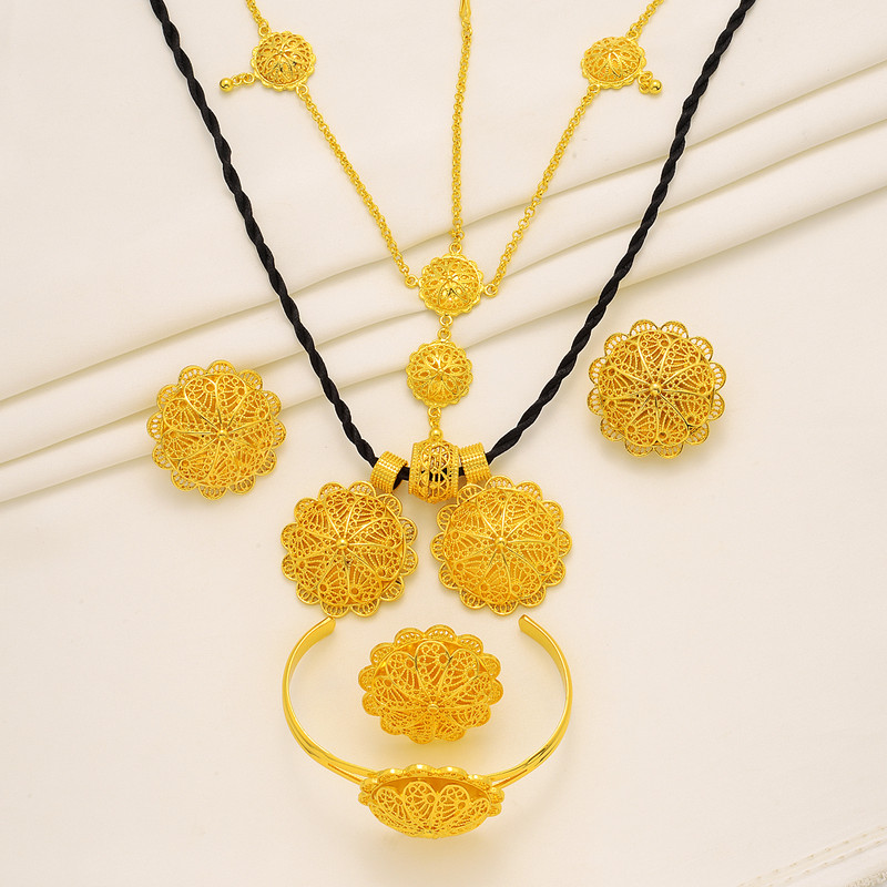 Etiopska nova modna ogrlica Komplet nakita lančane naušnice 24k zlatne boje Afrička Eritreja Habesha Vintage vjenčani nakit za mladenku