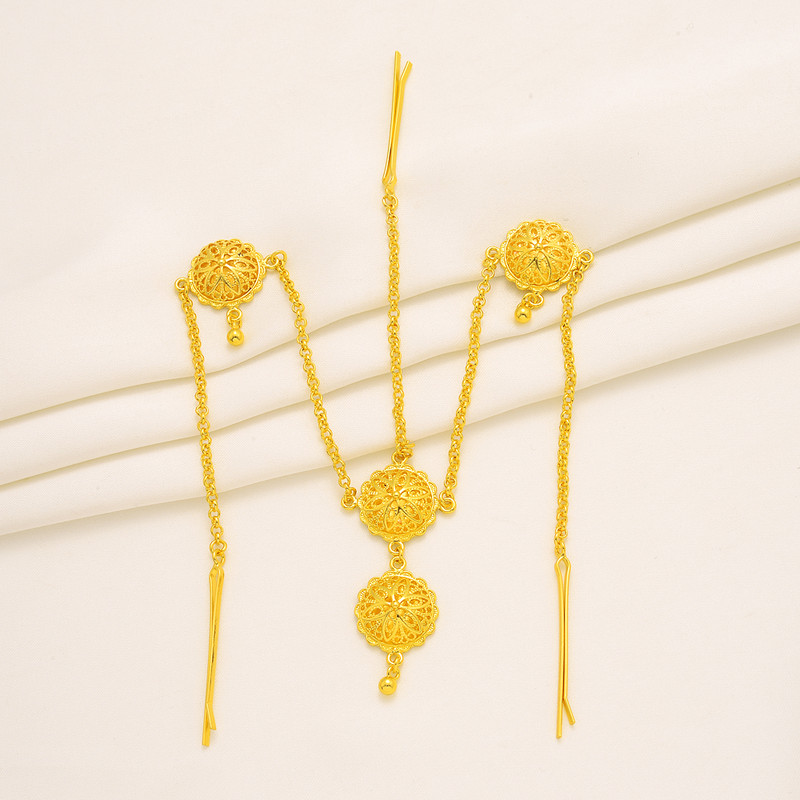 Etiopska nova modna ogrlica Komplet nakita lančane naušnice 24k zlatne boje Afrička Eritreja Habesha Vintage vjenčani nakit za mladenku