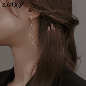 CIAXY Cercei cu ciucuri de culoare argintie cu design curbat geometric pentru femei, estetici de moda coreeană, cercei lungi, bijuterii la modă