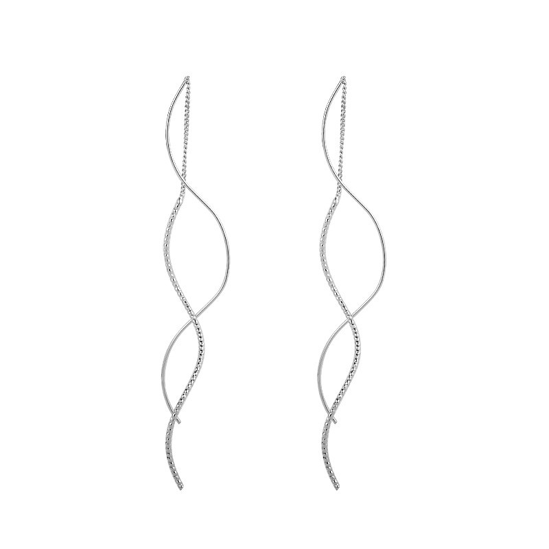 CIAXY Cercei cu ciucuri de culoare argintie cu design curbat geometric pentru femei, estetici de moda coreeană, cercei lungi, bijuterii la modă