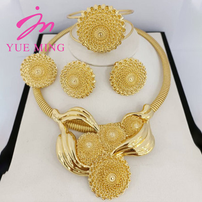 Set de bijuterii YM Bijuterii de nunta de petrecere Cercei de culoare aur de 18k pentru femei Accesorii Colier de cupru Colier Bratara Inele Mireasa