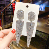 Bijuterii de nuntă Cercei mari pentru femei Triunghi geometric Cercei cu picătură de cristal din metal Cercei de petrecere la modă