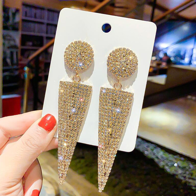 Bijuterii de nuntă Cercei mari pentru femei Triunghi geometric Cercei cu picătură de cristal din metal Cercei de petrecere la modă