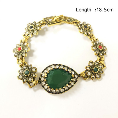 Nagy vízcsepp lógó fülbevaló vintage ékszer antik arany színű zöld gyanta nyaklánc medál női fülbevaló