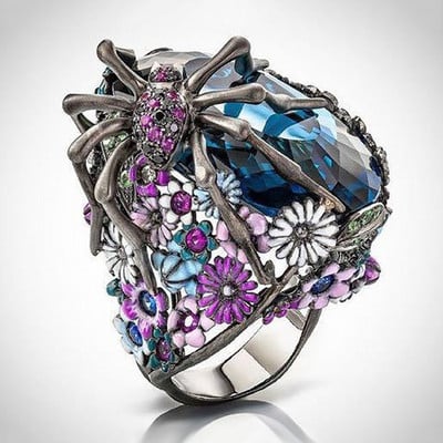 Karštas išpardavimas Milangirl Vintage juodas volframo bijūnų gėlių medis vynmedis driežas rankų darbo papuošalai iš dervos krištolo karoliukais žiedas