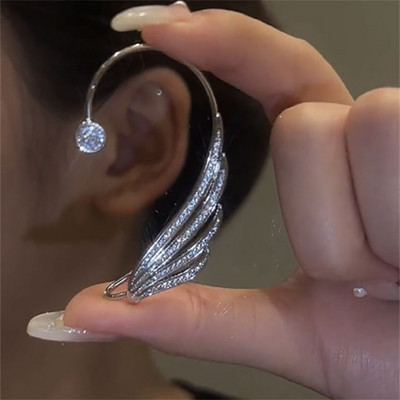 IFMIA Postriebrené kovové spony do ucha pre ženy, sladké nádherné trblietavé krištáľové krídelká, spony do ucha, náušnice, svadobné šperky