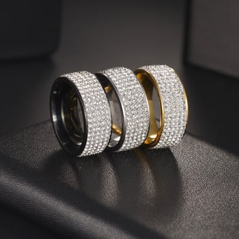 8 мм винтидж ретро стил стоманен пръстен за жени 5 реда прозрачни кристални бижута Модни годежни пръстени от неръждаема стомана