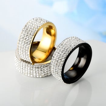 8 мм винтидж ретро стил стоманен пръстен за жени 5 реда прозрачни кристални бижута Модни годежни пръстени от неръждаема стомана