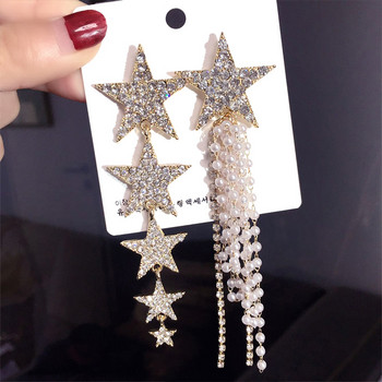 AENSOA Fashion Crystal Star Дълги обеци с капки за жени Модерни перлени пискюли AB Style Earring Gift Statement Party Jewelry 2020