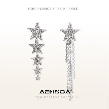 AENSOA Fashion Crystal Star Дълги обеци с капки за жени Модерни перлени пискюли AB Style Earring Gift Statement Party Jewelry 2020