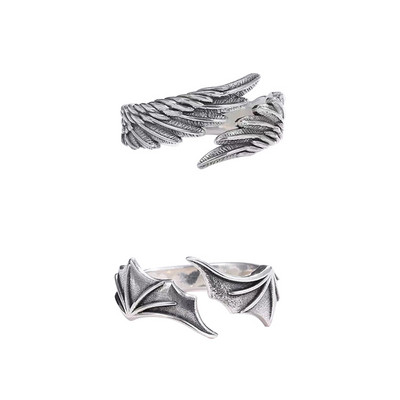 Prsteň s anjelskými démonmi z prírodného kameňa, estetický Y2K nepravidelný dutý krídelný prsteň s kameňom, geometrický vzor, Egirl, párové prstene, šperky