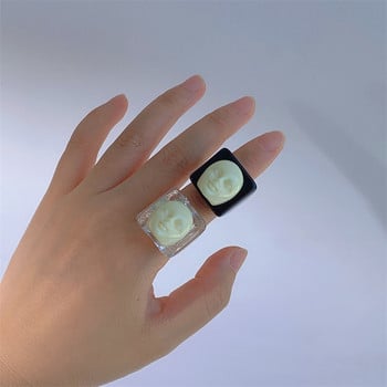 Винтидж гримаса маска пръстени за жени черен бял усмивка Y2k пръстени модни бижута естетична смола Корея аксесоари парти подаръци