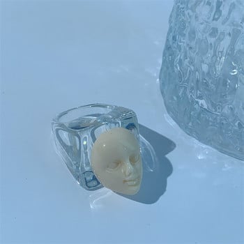 Винтидж гримаса маска пръстени за жени черен бял усмивка Y2k пръстени модни бижута естетична смола Корея аксесоари парти подаръци