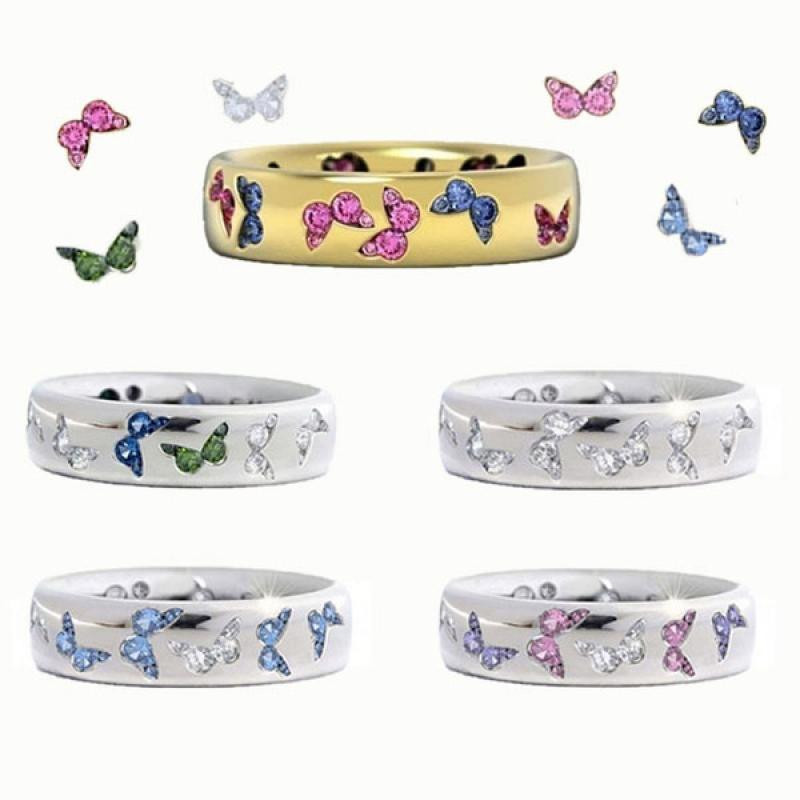 Inele fluture colorate rafinate pentru femei, inel de logodnă cu strasuri de cristal, cadou pentru aniversarea de nuntă, bijuterii Anillos