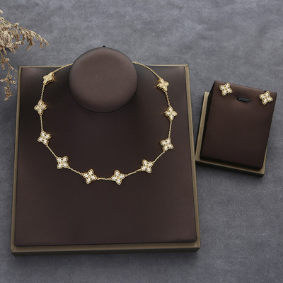 Луксозно цвете, изящно колие, обеца, пръстен, гривна, комплект бижута за жени, сватбено парти, пълен циркон, Дубай, булчински бижута N0555