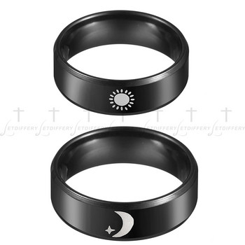 Letdiffery Simple Moon Sun Couple Rings for Lover\'s Черна неръждаема стомана Жени Мъже Сватбен пръстен Подаръци за Свети Валентин