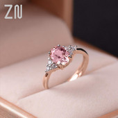 ZN Dainty Pink Inel de cristal oval pentru femei, inel de logodnă în stil simplu, inel de dragoste, inele de nuntă pentru femei, bijuterii, cadouri