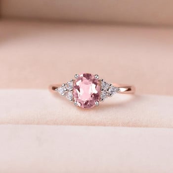 ZN Изящен розов овален кристален пръстен за жени Семпъл стилен годежен пръстен Любовен пръстен Дамски модни сватбени пръстени Бижута Подаръци