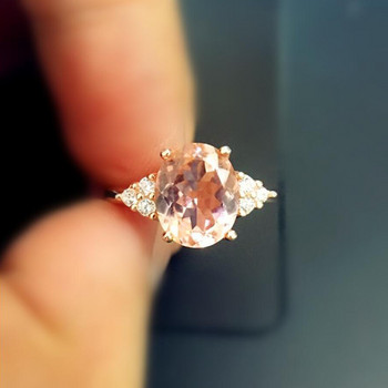 ZN Κομψό ροζ οβάλ κρύσταλλο δαχτυλίδι για γυναίκες Απλό στυλ Δαχτυλίδι αρραβώνων Δαχτυλίδι αγάπης Γυναικείες βέρες γάμου Δώρα κοσμήματα