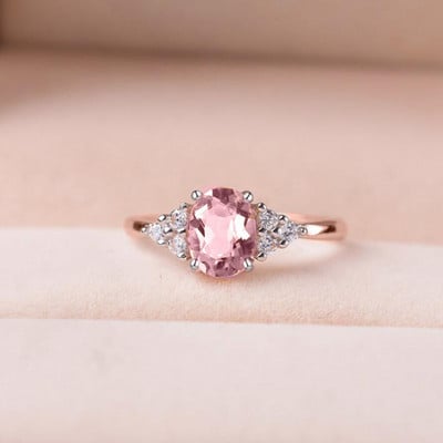 ZN Dainty Pink Inel de cristal oval pentru femei, inel de logodnă în stil simplu, inel de dragoste, inele de nuntă pentru femei, bijuterii, cadouri