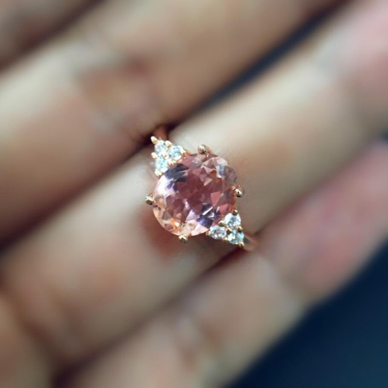 ZN Dainty Pink Inel de cristal oval pentru femei, inel de logodnă în stil simplu, inel de dragoste, inele de nuntă pentru femei, bijuterii, cadouri