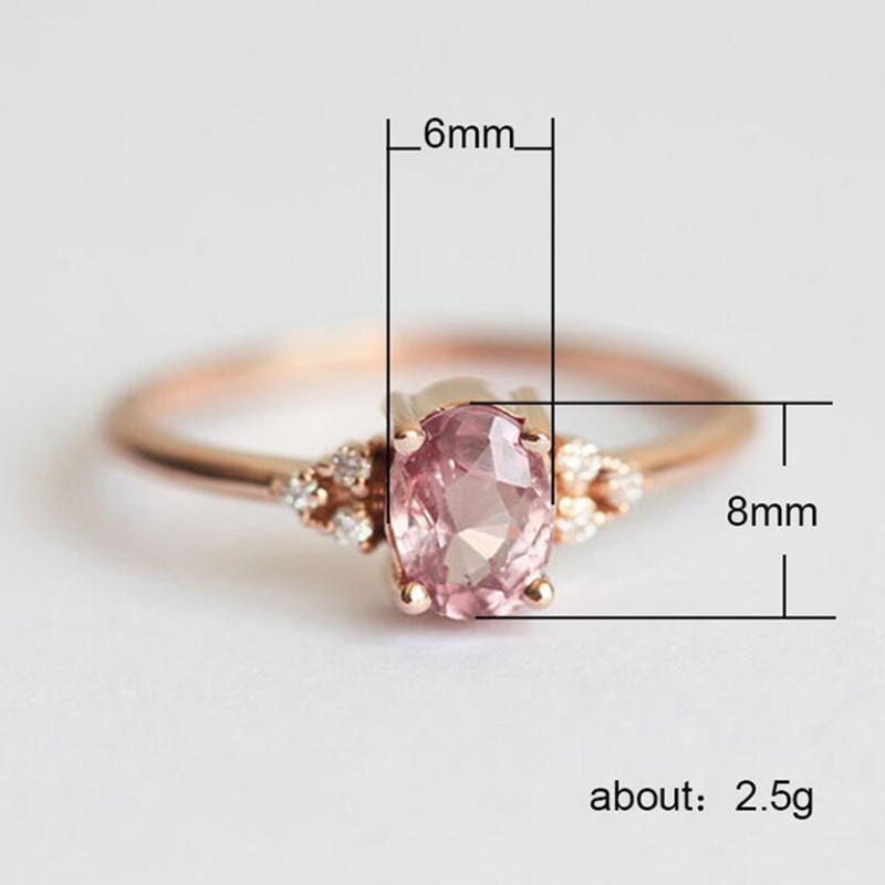 ZN Dainty Pink Inel de cristal oval pentru femei, inel de logodnă în stil simplu, inel de dragoste, inele de nuntă pentru femei, bijuterii, cadouri