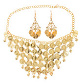 Zlatna boja izrezbarene šljokice Zvono Choker Ogrlica Viseće naušnice za žene Etnička plemena Indijanski trbušni ples Ljetni setovi nakita za plažu