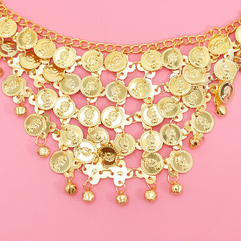 Zlatna boja izrezbarene šljokice Zvono Choker Ogrlica Viseće naušnice za žene Etnička plemena Indijanski trbušni ples Ljetni setovi nakita za plažu