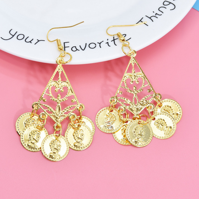 Zlatna boja izrezbarene šljokice Zvono Choker Ogrlica Viseće naušnice za žene Etnička plemena Indijanski trbušni ples Ljetni setovi nakita za plažu