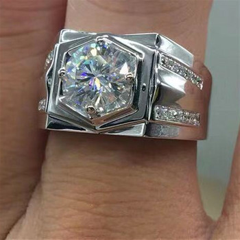 FDLK Блестящ луксозен сребърен цветен пръстен Естествен бял 2.5CT кристален пръстен Брачна лента Мъжки парти бижута Размер 7 8 9 10 11 12