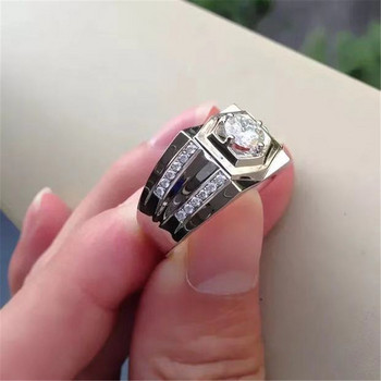 FDLK Блестящ луксозен сребърен цветен пръстен Естествен бял 2.5CT кристален пръстен Брачна лента Мъжки парти бижута Размер 7 8 9 10 11 12