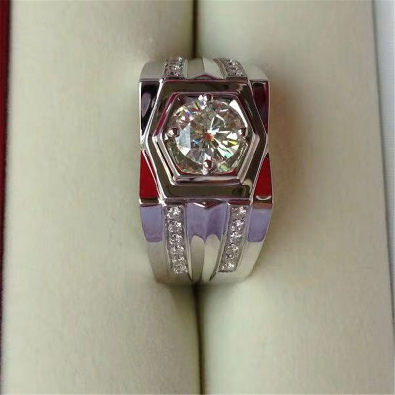 FDLK Inel de culoare argintiu de lux strălucitor, alb natural, inel de cristal de 2,5 ct, verighetă, bijuterii de petrecere pentru bărbați, mărime 7 8 9 10 11 12