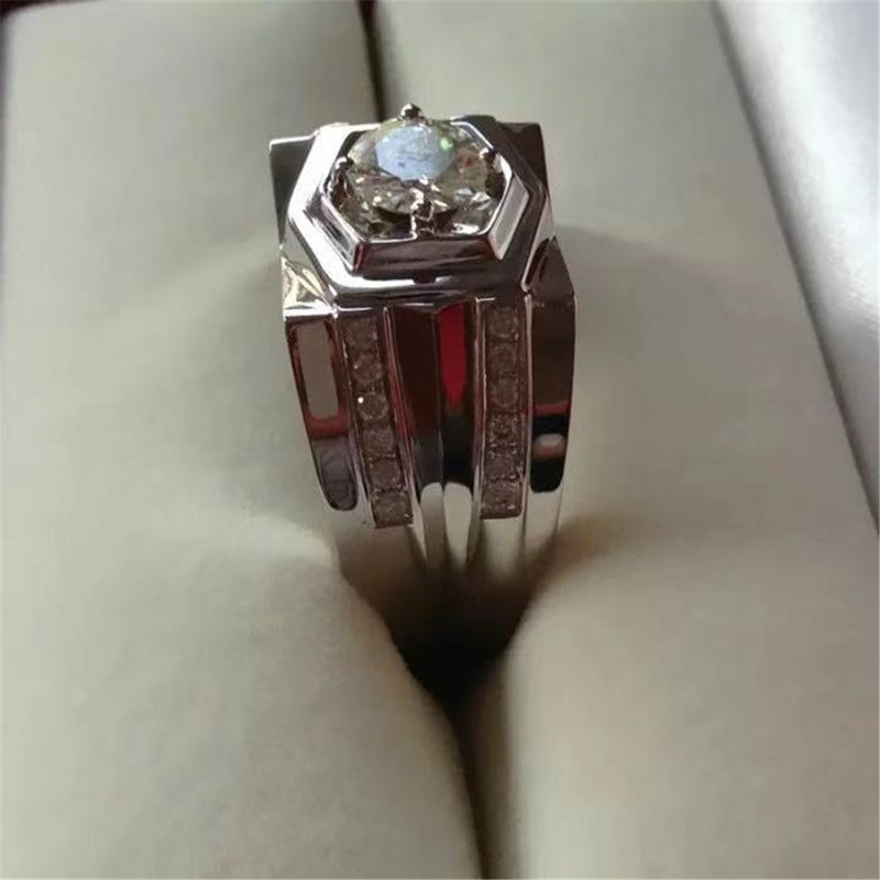 FDLK Inel de culoare argintiu de lux strălucitor, alb natural, inel de cristal de 2,5 ct, verighetă, bijuterii de petrecere pentru bărbați, mărime 7 8 9 10 11 12