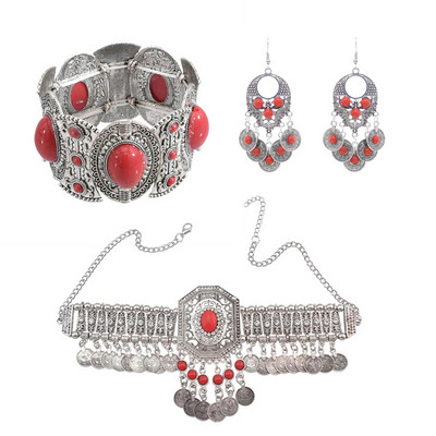 India etnic tribal tradițional monedă ciucuri choker colier brățară cercei pentru femei afgane curcane burta lanțuri set de bijuterii