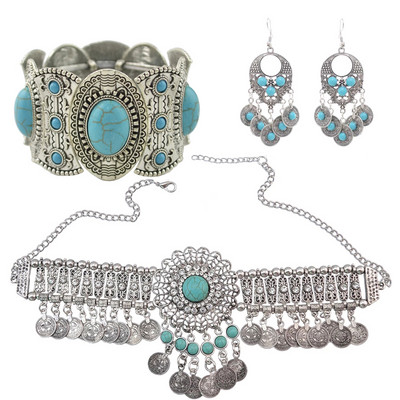 India etnic tribal tradițional monedă ciucuri choker colier brățară cercei pentru femei afgane curcane burta lanțuri set de bijuterii