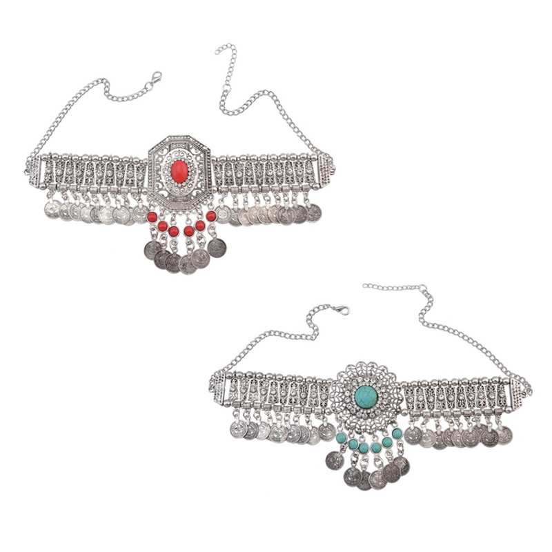 India etnic tribal tradițional monedă ciucuri choker colier brățară cercei pentru femei afgane curcane burta lanțuri set de bijuterii