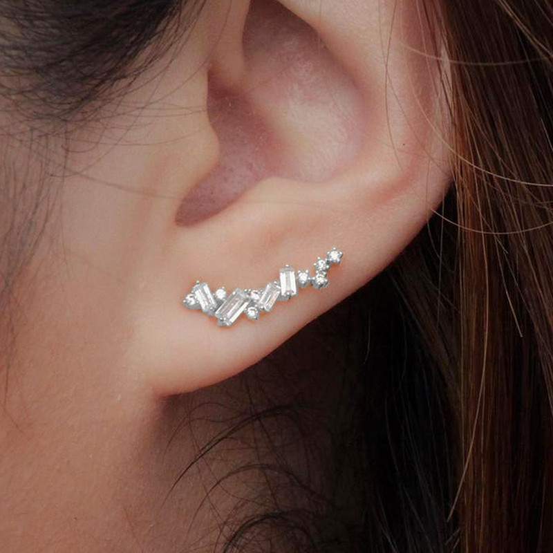 Huitan Cercei simpli, eleganti, cu zirconiu cubic, cu o singură linie, pentru femei, 3 culori metalice, purtați zilnice, bijuterii delicate pentru femei.