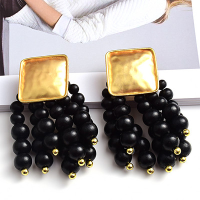 Cercei lungi din lemn, rotund, cu mărgele, picătură, bijuterii de înaltă calitate, la tendință, accesorii pentru femei, comerț cu ridicata