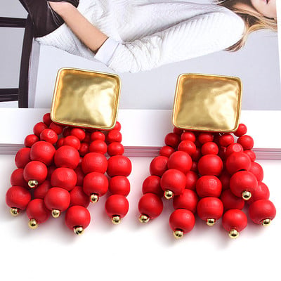 Cercei lungi din lemn, rotund, cu mărgele, picătură, bijuterii de înaltă calitate, la tendință, accesorii pentru femei, comerț cu ridicata